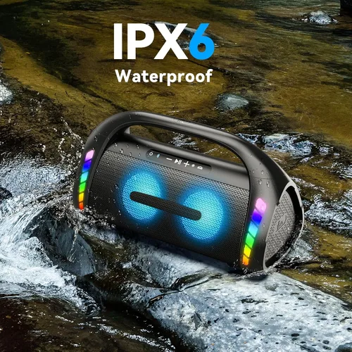Miniatura 8 de Bocina Bluetooth LFS, altavoces Bluetooth inalámbricos de 100W y bajo profundo, luces LED, impermeable IPX6, 30 horas de reproducción, altavoz