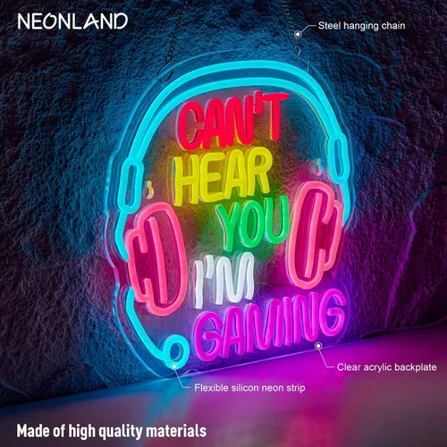 Miniatura 2 de Letrero de neón para juegos Can't Hear You I'm Gaming Headset Gamer Luz LED brillante alimentada por USB Letrero luminoso de auriculares Letreros