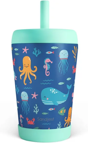 Miniatura 40 de Vaso de acero inoxidable aislado para niños con popote de silicona, taza para sorber de 12 onzas para niños (alfabeto)
