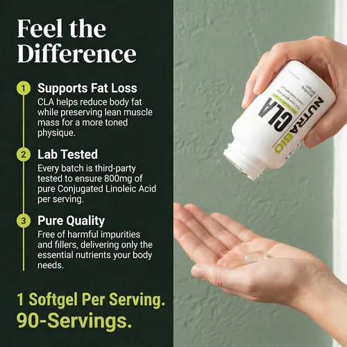 Miniatura 3 de NutraBio Suplemento de ácido linoleico conjugado CLA, 800 mg, 90 cápsulas blandas