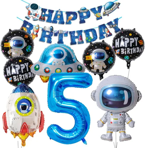 Miniatura 9 de Globos de planeta astronauta del sistema solar, globos de papel de aluminio, globos grandes de Mylar con helio, guirnalda de feliz cumpleaños para 10