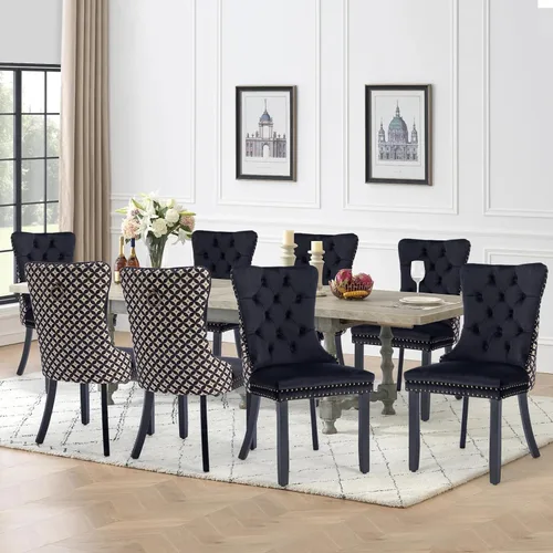 Miniatura 106 de Juego de 2 sillas de comedor de terciopelo tapizadas con ribete de cabeza de clavo y patas doradas chapadas en acero inoxidable para cocina