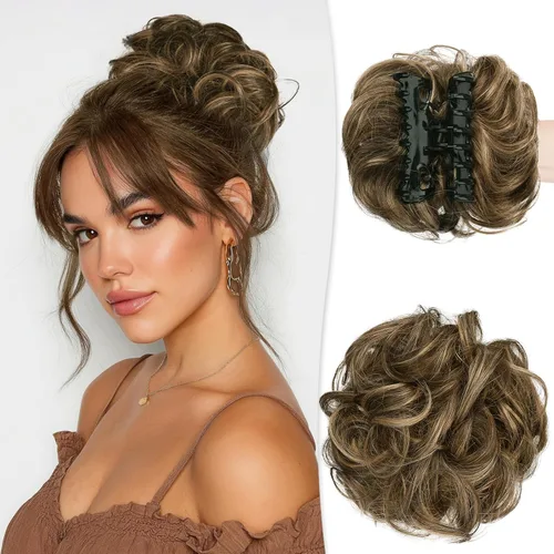Miniatura 14 de RUWISS Pinza de Garra Moño Desordenado Postizo de Cabello Humano Real Moños Ondulados Rizados Chignon Extensiones de Moño Peinado Recogido