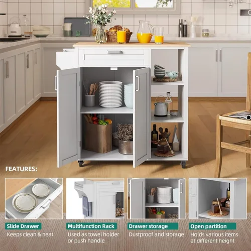 Miniatura 4 de YITAHOME Carrito de isla de cocina rodante de 37 pulgadas con almacenamiento, isla de bloque de carnicero sobre ruedas, carritos de almacenamiento