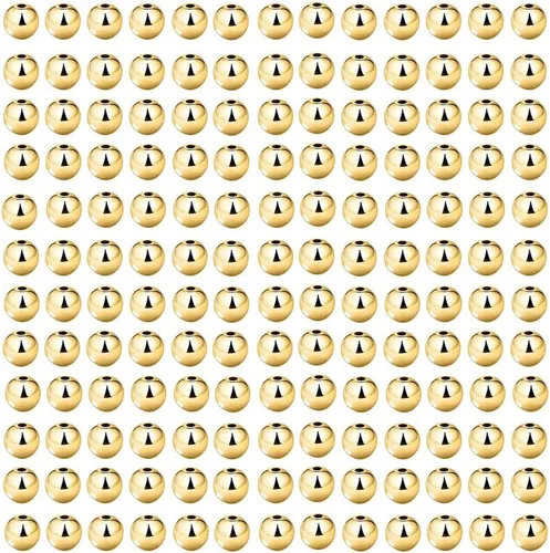 200 cuentas de latón redondas lisas chapadas en oro de 0.118 pulgadas (0.118 in), resistentes al deslustre, sin costuras, sueltas para hacer