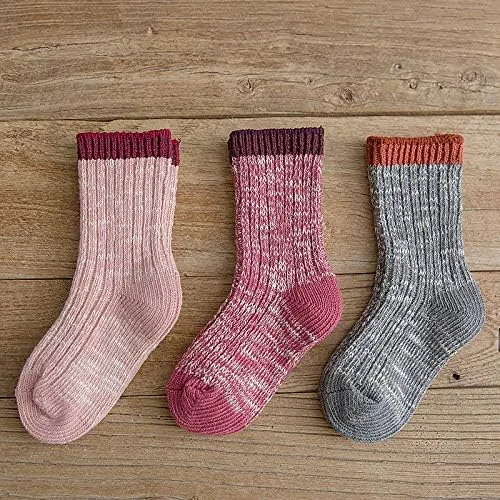 Miniatura 2 de Calcetines para bebés y niñas 3 pares de calcetines de algodón de punto grueso y sin costuras gruesos cálidos sin costuras para niños calcetines