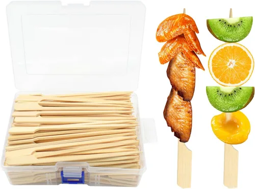 Miniatura 9 de 200 pinchos de bambú para aperitivos, palillos de dientes de 4.7 pulgadas con caja de almacenamiento, púas de cóctel para bebidas, brochetas