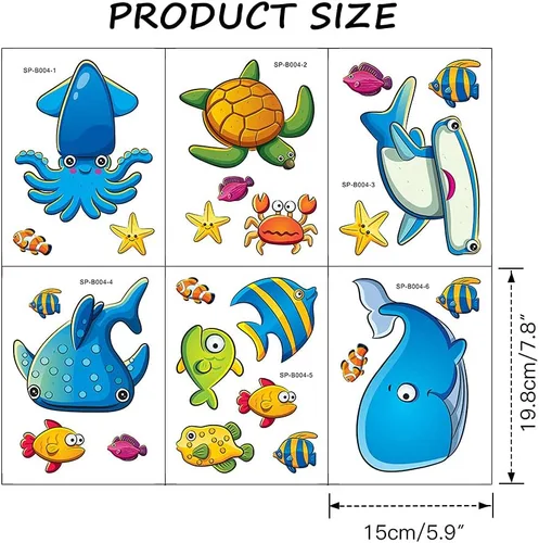 Miniatura 7 de TESWEY 24 calcomanías antideslizantes para bañera, diseño de vida marina de dibujos animados, de PVC, mate, para la habitación de los niños, baño