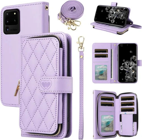 Miniatura 38 de Funda de Cartera para Samsung Galaxy S20 FE 5G de 6.5 Pulgadas con Correa para Muñeca, Billetera con Cremallera y más de 9 Ranuras para Tarjetas