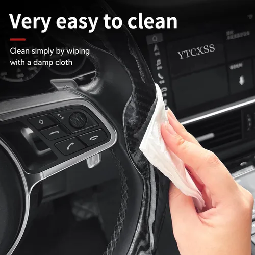 Miniatura 3 de Funda protectora de fibra de carbono antideslizante para volante de automóvil, 2 piezas de 15 pulgadas, accesorios interiores universales