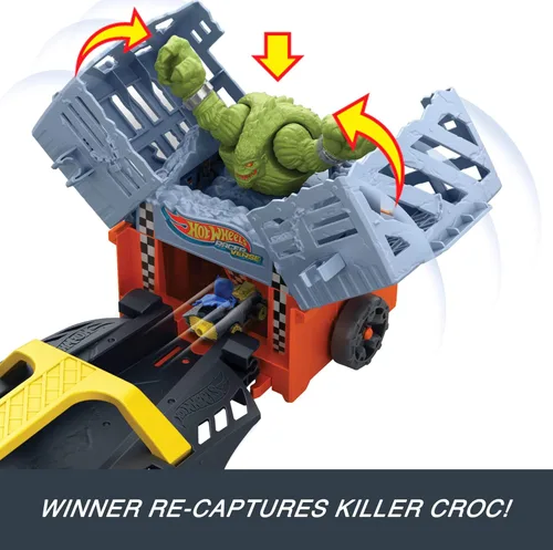 Miniatura 5 de Hot Wheels Auto de juguete y pista, el vehículo Escape Chase de Batman de RacerVerse se transforma en pista de 3 carriles con 1 Batman fundido a