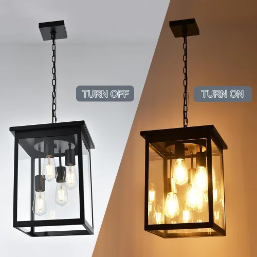 Miniatura 26 de TODOLUZ Lámpara Colgante de Exterior de 3 Luces Negra, Linterna Colgante Exterior Ajustable Luz de Porche