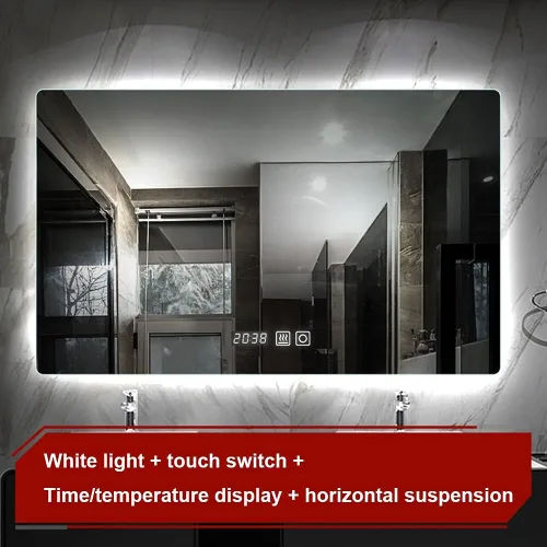 Miniatura 2 de Espejo de maquillaje rectangular sin marco, espejo de baño LED de tacto inteligente, luz blanca, espejo de pared horizontal/vertical, pantalla