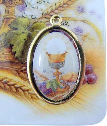 Miniatura 2 de Tarjeta de Oración Santa Católica de Primera Comunión con Medalla