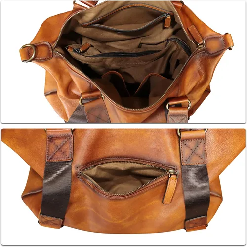 Miniatura 7 de Monederos grandes de cuero genuino y bolsos para hombres y mujeres, bolso de hombro con asa superior para correa de viaje para computadora portátil