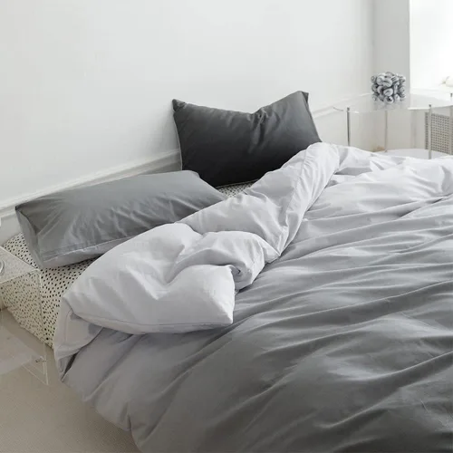 Miniatura 2 de Wellboo - Juego de edredón de tamaño matrimonial, ropa de cama de color gris gradiente sólido, gris plateado, gris claro, modernos, simples, blancos
