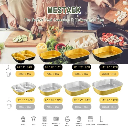 Miniatura 9 de Bandejas ovaladas de papel de aluminio con tapas a presión (paquete de 5) Recipiente reutilizable de servicio pesado 2 veces más grueso de 25