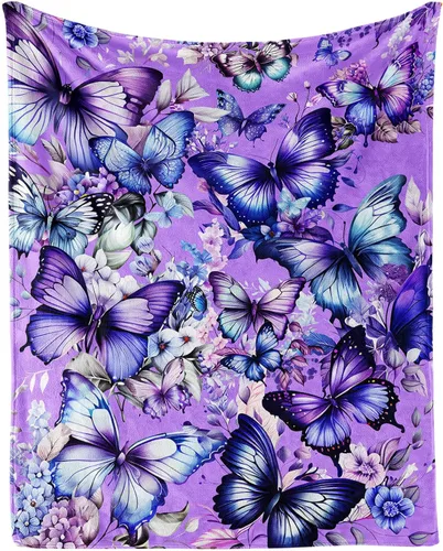 Miniatura 10 de Manta de mariposa de 40 x 30 pulgadas, franela con temática de mariposas lindas y coloridas, manta suave para siesta en el hogar, oficina