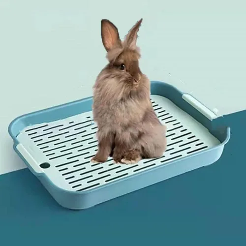 Miniatura 3 de Gigicloud Caja de arena de conejo con rejilla, 10.5 x 7.2 pulgadas, bandeja de arena para conejillos de indias, anti-rotación para mascotas, Doble
