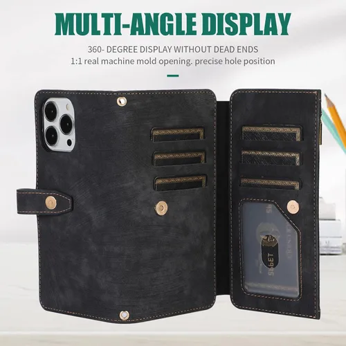 Miniatura 3 de Compatible con iPhone 13 Pro Max - Funda cruzada para mujeres y niñas, bolso de mano con tarjetero con cremallera, tapa y correa de hombro de piel