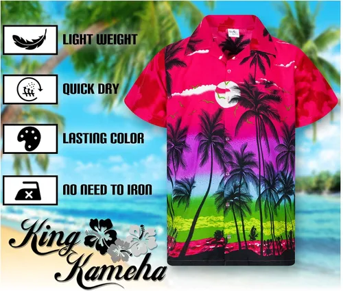 Miniatura 5 de KING KAMEHA Camisa hawaiana para hombre Funky Casual con botones, muy fuerte, manga corta, unisex, playa