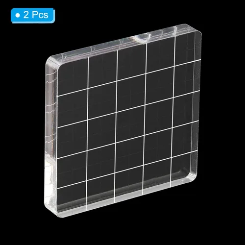 Miniatura 3 de PATIKIL Bloque de sello acrílico de 2 x 2 pulgadas, paquete de 2 bloques de estampado transparentes con líneas de cuadrícula, bloques de montaje