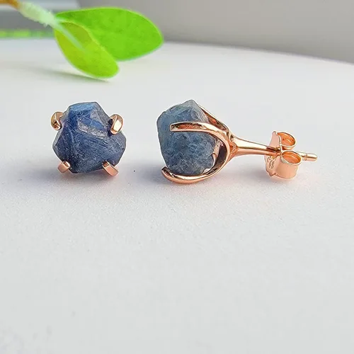 Miniatura 4 de Aretes de piedra preciosa natural en bruto con oro rosa sobre plata de ley 925, 6 a 0.276 in, regalo de piedra de nacimiento de calidad genuina