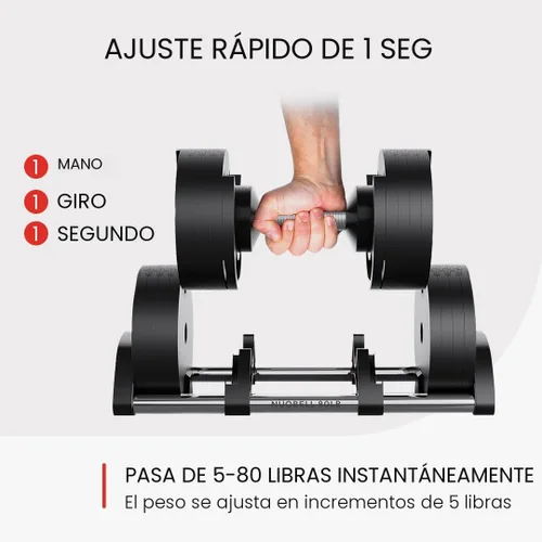 Miniatura 5 de Nuobell - Mancuernas ajustables de 5-80 libras: Reemplazan 16 juegos, ideales para banco de pesas y prensa de gimnasio en casa