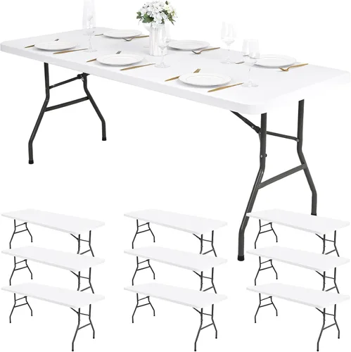 Miniatura 12 de Paquete de 6 fundas de tela elástica para mesa, color beige, para mesas de 8 pies, protector de mantel rectangular universal lavable y elástico