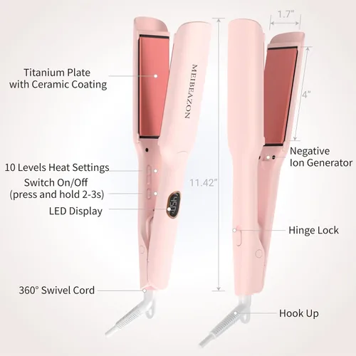 Miniatura 6 de Plancha plana para el cabello – Placa de cerámica de 1.7 pulgadas de ancho con tecnología iónica negativa, control digital de temperatura y doble