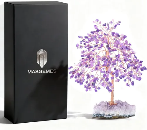 Miniatura 2 de Piedra preciosa natural (406 piedras), árbol de la vida de cristal de amatista, equilibrio de chakras, energía positiva Fengshui, decoración bonsái