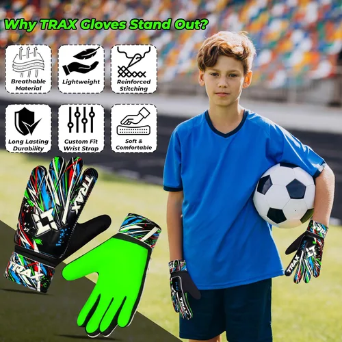 Miniatura 3 de Guantes de portero de fútbol para niños, jóvenes y adultos, guantes de portero de fútbol con látex de 0.157 pulgadas (0.157 in) antideslizantes