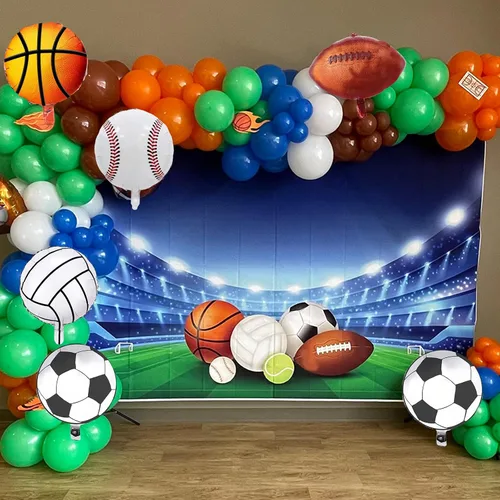 Miniatura 4 de Kit de guirnalda de arco de globos deportivos, 115 piezas de globos de helio para fiestas deportivas de béisbol, fútbol soccer, baloncesto, fútbol