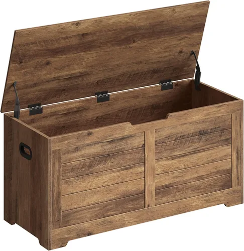 Miniatura 11 de VASAGLE Baúl de almacenamiento, banco de almacenamiento con 2 bisagras de seguridad, estilo casa de campo, 15.7 x 39.4 x 18.1 pulgadas, para Blanco