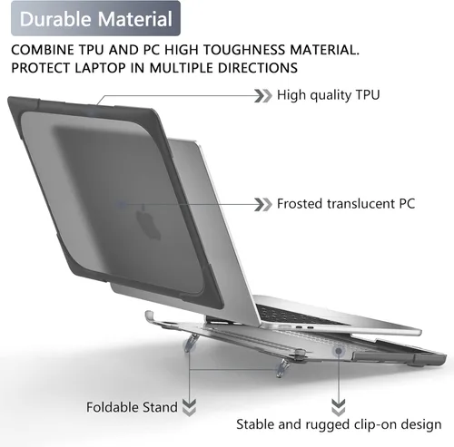 Miniatura 5 de Batianda Funda resistente para MacBook Air de 15 pulgadas 2026 M5 2025 M4 2024 2023 versión modelo A3448/A3241/A3114/A2941, soporte plegable Gris