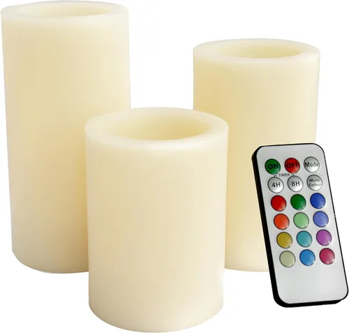 Miniatura 10 de CANDLE CHOICE Velas de Navidad sin llama con temporizador remoto, cera real, parpadeante, pilares LED con grabado deprimido, reno, Papá Noel, Blanco