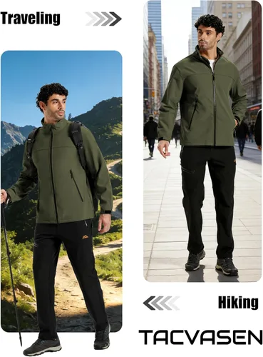Miniatura 7 de TACVASEN Chaqueta ligera Softshell para hombre, con forro polar, rompevientos, impermeable, para senderismo táctico