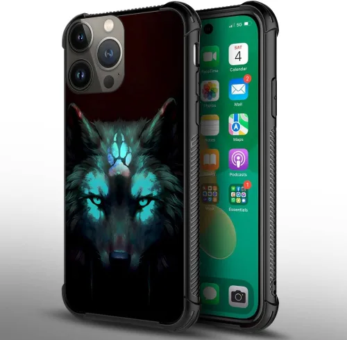 Miniatura 2 de CARLOCA Funda compatible con iPhone 13 Pro, diseño gráfico de identidad negra espiritual lobo, a prueba de golpes, antiarañazos, para iPhone 13 Pro
