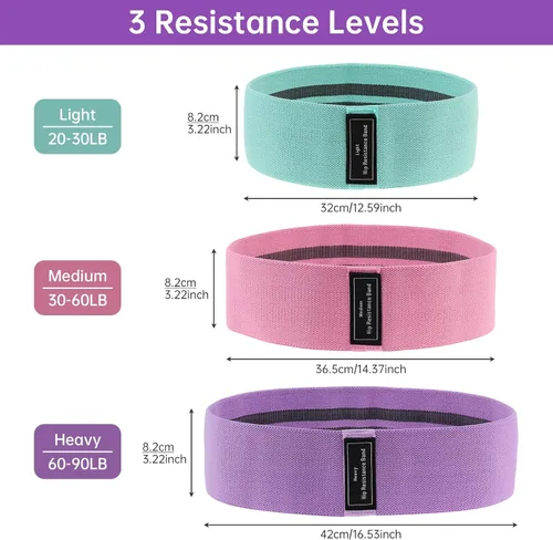 Miniatura 6 de Bandas de glúteos para entrenamiento de glúteos, paquete de 3 bandas de resistencia de tela para mujeres y hombres, bandas antideslizantes