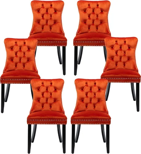 Miniatura 15 de Silla de comedor copetuda moderna de terciopelo para comedor, sillas de comedor tapizadas con remache de clavo, anillo trasero para cocina, comedor