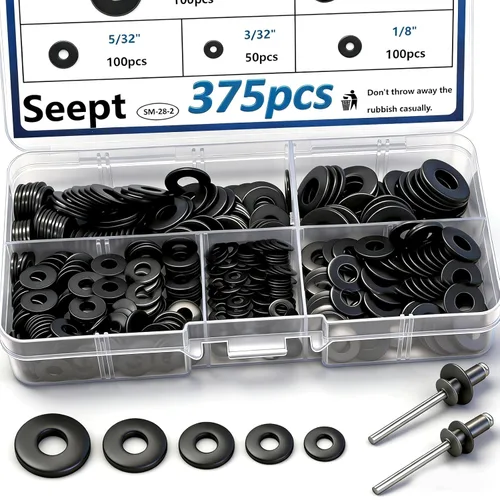 Miniatura 10 de 375 piezas de arandelas de remache pop plateadas, kit surtido para remaches pop de diámetro 3/32", 1/8", 5/32", 3/16", 1/4" de acero inoxidable 304