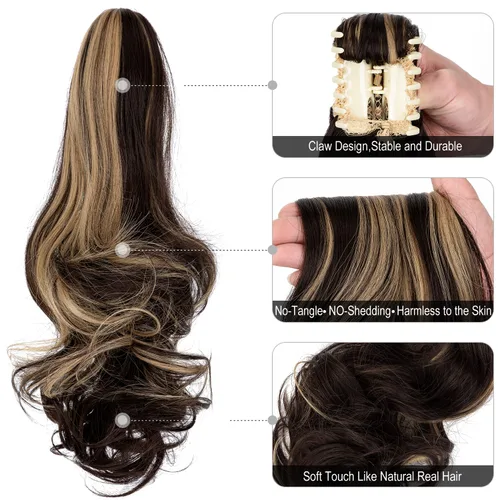 Miniatura 3 de Extensión de cola de caballo con clip de garra, de 18 pulgadas, extensiones de cabello ondulado largo para mujer, extensiones de cola de caballo