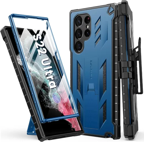 Miniatura 11 de FNTCASE Funda para Samsung Galaxy S22 Ultra: protector de pantalla integrado y soporte y funda con clip para cinturón, cubierta protectora de doble