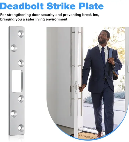 Miniatura 3 de Deadbolt Armor - Placa de golpeo extendida de 6 pulgadas para puerta residencial resistente, paquete de 3 (plateado)