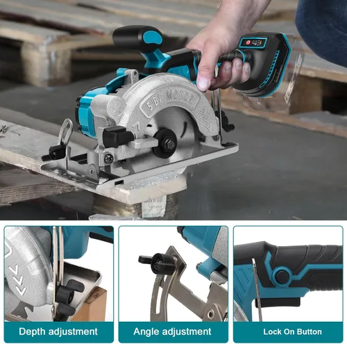 Miniatura 6 de Sierra circular inalámbrica de 5 pulgadas para batería Makita de 18 V (sin batería), sierra de madera eléctrica con motor sin escobillas, bisel