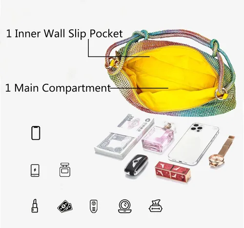 Miniatura 6 de rosyclo Bolso brillante con diamantes de imitación para mujer, bolsos de noche para boda, graduación, fiesta, club, bolsos