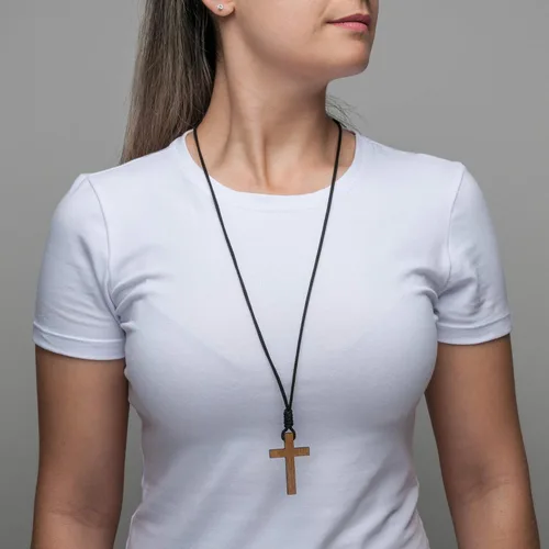 Miniatura 7 de Intercession crucifijo de madera con cuerda, hecho en Brasil (tradicional, 2 pulgadas)