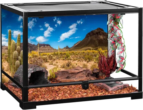 Miniatura 4 de AWERT Vinilo de 48 x 18 pulgadas para reptiles, fondo de hábitat de cielo azul, oasis de cactus y desierto