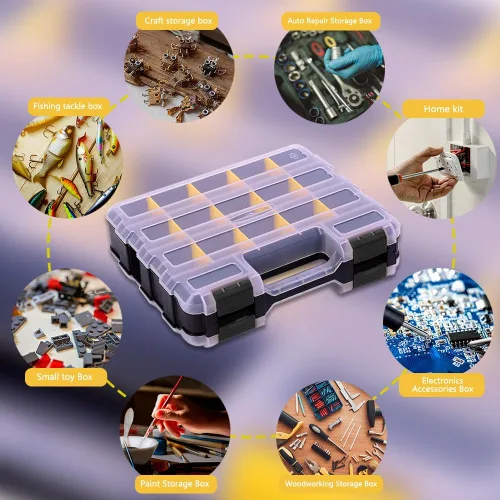 Miniatura 6 de Organizador de Almacenamiento Caja de Herramientas, TONGQI Caja de Piezas Pequeñas de 34 Compartimentos de Doble Cara con Separadores de Plástico