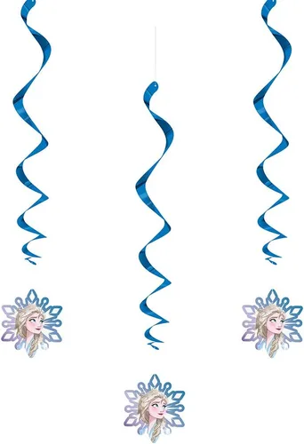 Deslumbrante decoración de remolinos colgantes de Frozen 2 de Disney, 26 pulgadas (paquete de 3), encantador patrón de Elsa y Anna, perfecto para